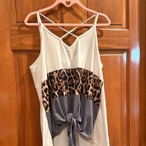 Leopard Print Knot-Front Tank Top